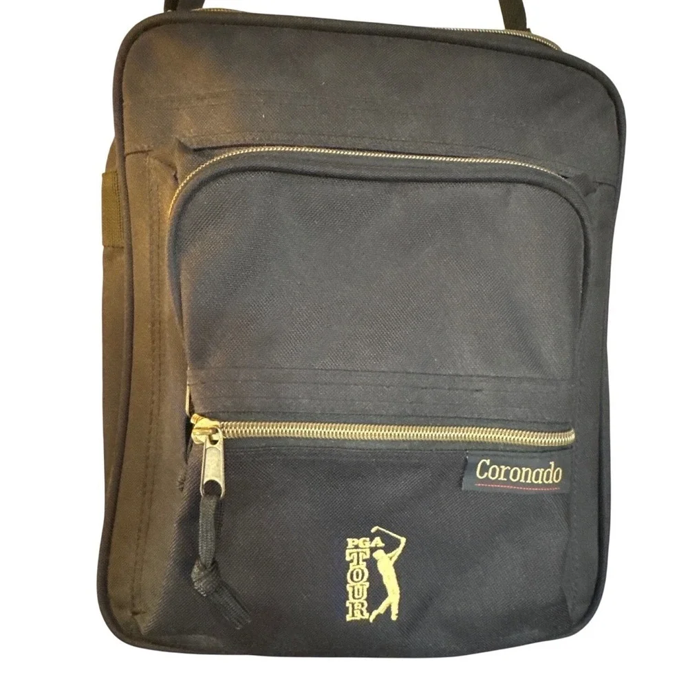 Coronado‎ Crossbody Travel Bag Black Canvas Gold PGA Tour Logo Messenger Bag